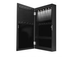 Armoire à Bijoux avec Miroir - Murale, avec Fermeture Magnétique, 31 x 56 x 10 cm, en Blanc ou Noir, avec ou sans LED - Organiseur, Rangement avec Miroir (Noir avec LED)