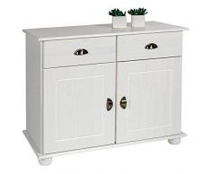 IDIMEX Buffet Colmar Commode bahut vaisselier Meuble Bas Rangement avec 2 tiroirs et 2 Portes battantes, en pin Massif lasuré Blanc