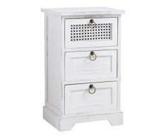 IDIMEX Table de Chevet Irma Petite Commode de Nuit avec 3 tiroirs, en Bois de Paulownia Blanc Style Shabby Chic Vintage bohême avec déco en rotin
