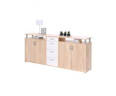 Inter Trade Corporation Maximo Enfilade 4 Portes 4 Tiroirs, Bois, Chêne Sonoma/Blanc, 208 x 41 x 95 cm
