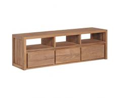 Festnight Meuble TV Armoire Latérale Buffet Bois Massif de Teck et Finition Naturelle avec 3 Compartiments et 3 Tiroirs 120x30x40cm