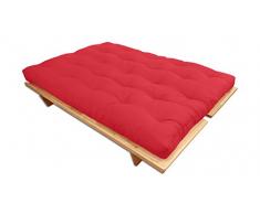 Canapé lit Yokahoma, Naturel, futon Rouge, 200x120x24 cm