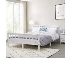 Panana Lit Double Adult en Bois 1 Place Comfort 196 x 148 x 82 cm, Blanc