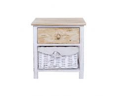 Rebecca Mobili Petite Table de Nuit, Commode avec 2 Tiroirs en Osier, Bois, Blanc, Shabby Chic, Chambre Salle de Bain – Dimensions: 42 x 40 x29 cm (HxLxL) - Art. RE4196