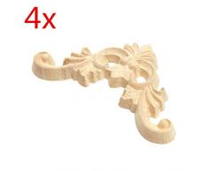 Jeteven 4 Pcs Bois Sculpté Angle Vintage Décoration Meubles Armoire Fenêtre Miroir Ornement à la Main 7 x 7cm