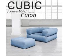 MDS Cubic, Un Fauteuil futon Convertible : en Pouf ou en lit Confortable et Douillet, Version Adultes - Bleu céleste