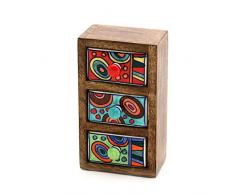 Gall&Zick Commode Mini Armoire en Bois Marron tiroir en céramique avec 3 tiroirs Hauteur env. 16 cm