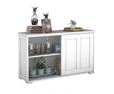 Costway Buffet de Cuisine avec Porte Coulissante, Meuble Rangement avec 2 Etagères en MDF pour Cuisine Chambre Salon (Blanc)