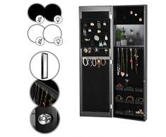 Armoire à Bijoux avec Miroir - Murale ou Accrochée à la Porte, 36 x 120 x 9.5 cm, en Blanc ou Noir, avec ou sans LED - Organiseur, Rangement avec Miroir (Noir sans LED)