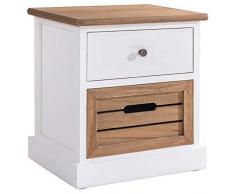 IDIMEX Table de Chevet Cornelia Petite Commode de Nuit avec 1 tiroir poignée Bouton et 1 Caisse de Rangement, en Bois de Paulownia Blanc et Brun Style Maison de Campagne