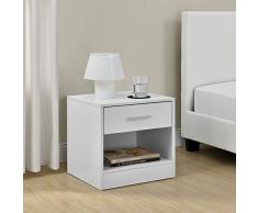 [en.casa] Table de Chevet Table de Nuit Tiroir Blanc Aggloméré Mélamine 36,5 x 29,5 x 38cm