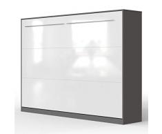 SMARTBett Standard Armoire Lit escamotable Lit Rabattable Lit Mural Ressort pneumatique (Anthracite/Blanc Brillant, 140 Horizontal)