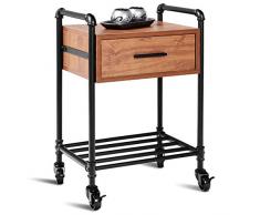 Costway Table de Chevet de Style Industriel à Roulette Mobile Silencieuse, Grand Espace de Rangement, Structure Ouvert en Métal Anti-Rouille, pour Salon,Chambre,Couloir,Bureau, Rétro