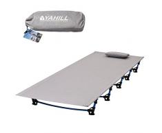 YAHILL Lit de Camp et de Pêche Ultraléger Pliant Sac à Dos Tente Portable. Fourniture en Alliage d’alluminium pour l’extérieur, Le Voyage, la randonnée, la Chasse.(Nouveau Lit Decamp- Gris)