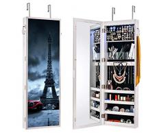 Sunix Armoire à Bijoux Multifonction en chêne Blanc avec Miroir à 8 LED