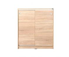 Adore Diamond Armoire Multi-Usage avec 5 tablettes et Portes coulissantes, Blanc, 91x105x37 cm