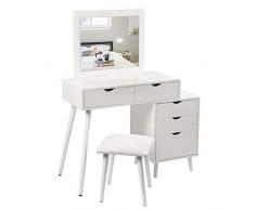 WOLTU MB6059ws Coiffeuse Table cosmétique avec Miroir et Tabouret Table de Maquillage avec Table de Chevet comme Pied Blanc