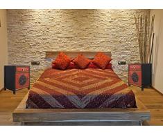 Table de chevet chinois petite commode de nuit asiatique orientale ancienne de la Chine bois pin noir-rouge