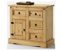 IDIMEX Commode Tequila Buffet bahut vaisselier en Bois Style Mexicain avec 4 tiroirs et 1 Porte battante, en pin Massif à la Finition teintée et cirée