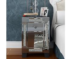 Table de Chevet Miroir Meuble de Rangement en Verre + Cristal avec 2 Tiroirs sur Salon, Chambre, Bureau Salle de Bains etc, Taille: 38 * 35 * 56.5cm, Poids: 18kg