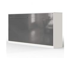 SMARTBett Standard Armoire Lit escamotable Lit Rabattable Lit Mural Ressort pneumatique (Blanc/Anthracite Brillant, 90 Horizontal)