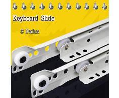 CDDQ 3 Paires Rails Coulisses Glissières à Tiroir,Extension Totale 2 Plis,avec Roues en Plastique Blanc,pour Clavier,Table de Nuit,Commodes