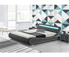 Fournier Décoration CW7018GB Soon Lit à LED/Sommier Faux Cuir Gris Liseré Blanc 180 x 200 cm