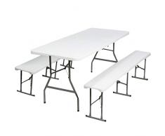Probache - Table Pliante Portable 180 cm et 2 bancs Pliables pour Camping Buffet
