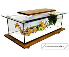 Table Basse ESPERANZA 90 CM Superbe Création en bois rustique - Eclairage 16 couleurs 20 LED Vitrine ou Aquarium Entretien facile 1 Seul Changement Partiel dEau par mois grâce au Filtre interne