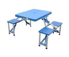 Homcom Table de Camping Pique-Nique Pliante Portable en Plastique avec 4 sieges Bleu