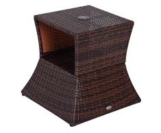 Outsunny Pied de Parasol Table Basse 2 en 1 étagère inférieur intégrée résine tressée Imitation rotin PE dim. 54L x 54l x 55H cm Marron
