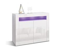 Mondeer- Buffet avec Lumières LED - Commode, Moderne, 2 Portes, Brillant, Blanc, 108x40x92 cm