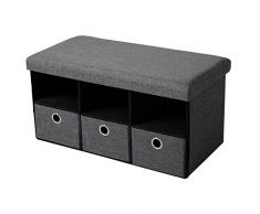 WOLTU® SH09dgr-1 Banc Coffre de Rangement Pouf Pliable avec 3 tiroirs en Lin,Couvercle Amovible,Gris Foncé