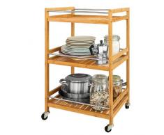 SoBuy FKW11-N Table Roulante Meuble de Rangement à Roulettes Desserte de Cuisine de Service Massif en Bambou Chariot de Cuisine Salle de Bains L46xP38cmxH76cm