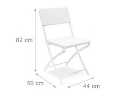 Relaxdays 10020055 Lot de 2 Chaises de jardin pliables pliantes Chaise de camping BASTIAN en aspect rotin H x l x P: 82 x 44 x 50 cm, blanc