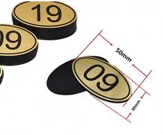 Numéros de table ovales en ABS gravés 30 mm x 50 mm Pubs Restaurant Clubs 1 to 50 doré