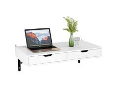 Homfa Bureau dOrdinateur Murale Table de Bureau Suspendue avec 2 Troirs en Bois 80×40×10cm Blanc