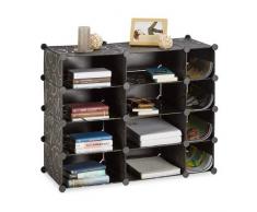 Relaxdays ÃtagÃ¨re cubes rangement 12 compartiments plastique bibliothÃ¨que modulable 74 x 92 x 36,5 cm, noir avec motifs