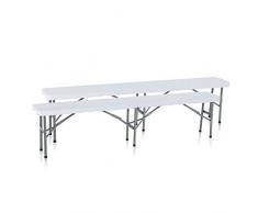 Strattore 2X Banc de Jardin Pliable Camping Portable Picnic Plateau Pliable Plastique Banquet Traiteur avec Poignée en Blanc