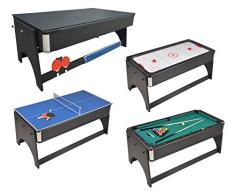 JT2D Table de Jeux 4 en 1 Air Hockey, Ping Pong, Billard et Plateau dînatoire, Accessoires Inclus - 183 x 91 x 81 cm