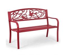 GOPLUS Banc de Jardin en Acier, Dossier Ergonomique avec Motif à l’Oiseau en Fer Forgé, 2-3 Places, avec Accoudoirs et Dossier Ergonomique, Charge Max. 280KG, pour Jardin, Balcon, Terrasse, Rouge