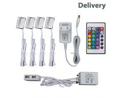 B.K. Licht éclairage vitrine LED, éclairage LED amoire placard, lot de 4 pinces LED, avec télécommande, 4 programmes, 16 couleurs au choix