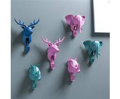 HUANGSAN 3 PC Tête Animale Porte-Clé Murale Porte-Manteau Crochet Décoratif Vêtements Affichage Rack Crochet Manteau Cap Rack Intérieur Vitrine Mur Sac Porte-clés, 6 PC