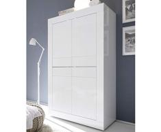 Tousmesmeubles Vaisselier 4 Portes Blanc laqué Brillant - Matera - L 102 x l 43 x H 162 - Neuf