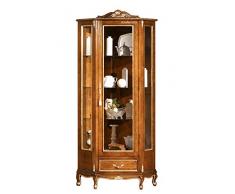 Meuble vitrine d'angle en Bois de Haute qualité Artisanale, côtés vitrées, avec Une Porte Frontale et Un tiroir en Bas. Idéal pour Un séjour ou Une Salle à Manger en Parfait Style Classique.