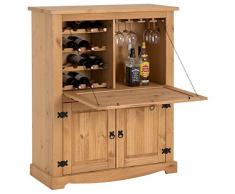 IDIMEX Meuble Bar à vin Tequila Armoire comptoir avec Range Bouteilles vin spiritueux et Range Verres, bahut de Style Mexicain en pin Massif Finition teintée/cirée