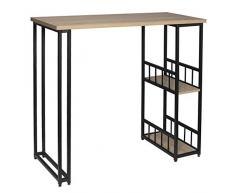 WOLTU BT25hei Table de Bar Table de Bistrot Table de comptoir avec 2 tablettes, Structure en métal Plateau en MDF,120x50x105cm Chêne Clair
