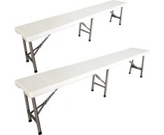 Todeco Banc en Plastique Robuste, Banc Pliant Transportable, 183 x 43 x 30 cm, Blanc, Pliable en Deux, Pack de 2, Nombre de Places: 2 à 4 Personnes par Banc, Charge maximale: 300 kg