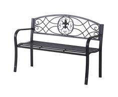 Outsunny Banc de Jardin 3 Places Style néo-rétro Fer forgé Motif Fleurs de lys dim. 128L x 50l x 91H cm métal époxy Noir