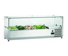 Présentoir réfrigéré vitrine en verre - L 1200 x P 400 x H 425 mm - 3 x GN1/3 + 1 x GN1/2